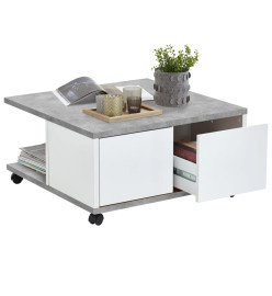 FMD Table basse mobile 70x70x35,5 cm Béton et blanc brillant