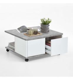 FMD Table basse mobile 70x70x35,5 cm Béton et blanc brillant