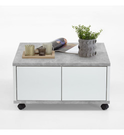 FMD Table basse mobile 70x70x35,5 cm Béton et blanc brillant