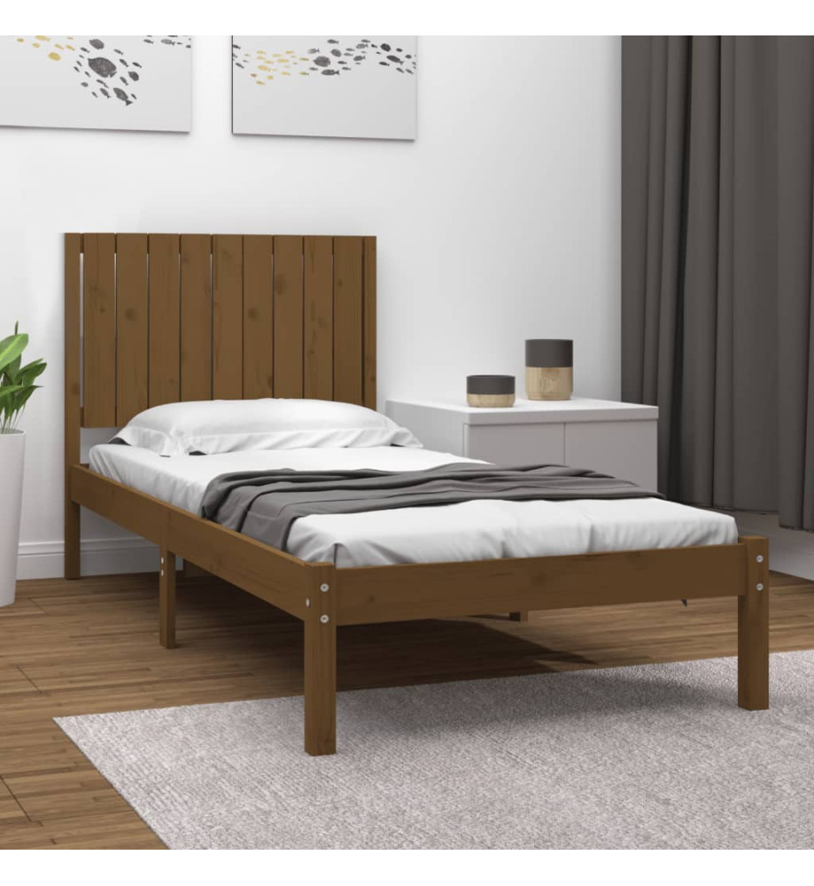 Cadre de lit Marron miel Bois de pin massif 90x200 cm Cadre de lit Marron miel Bois de pin massif 90x200 cm