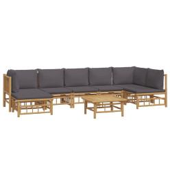 Salon de jardin 8 pcs avec coussins gris foncé bambou