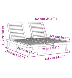 Chaise longue double marron clair 155x138x83 cm polypropylène