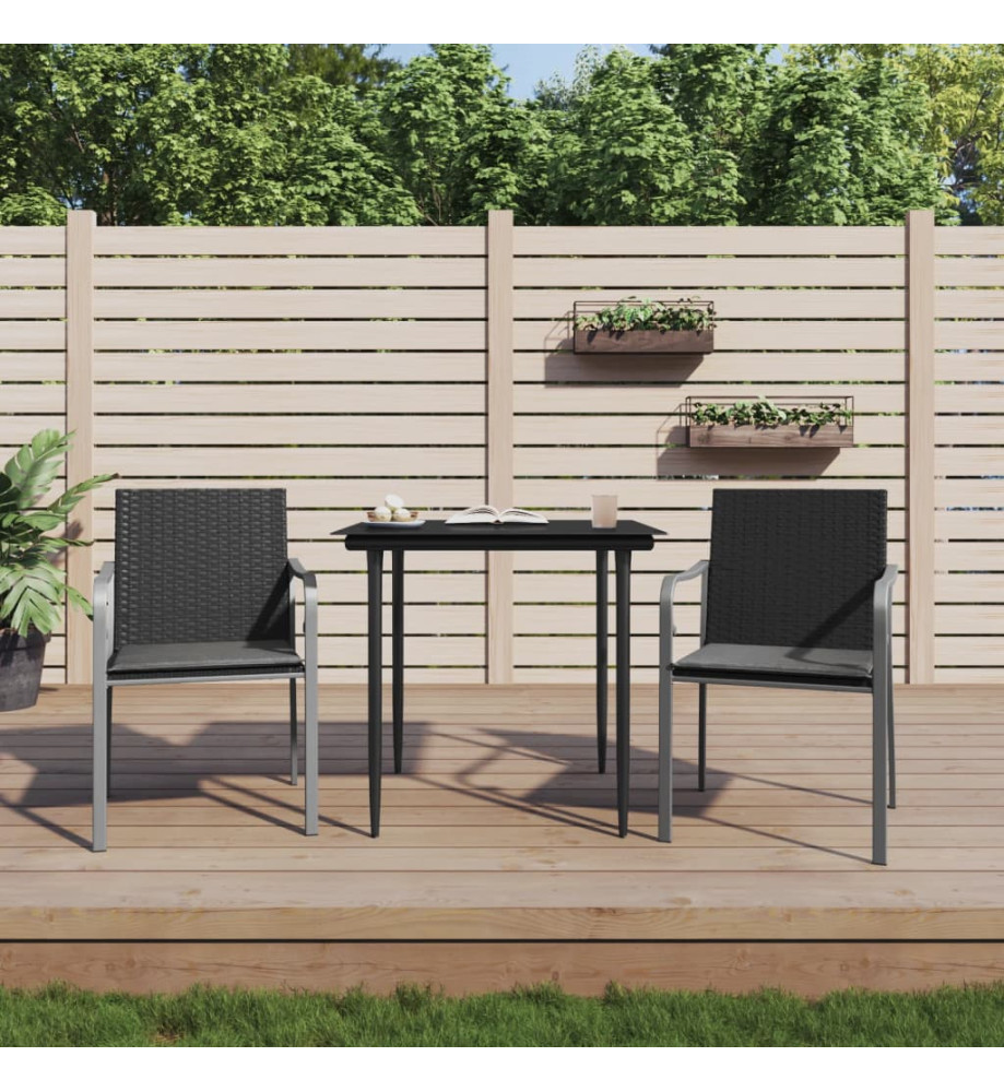 Chaises de jardin avec coussins lot de 2 noir 56x59x84 cm rotin