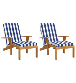 Coussins de chaise longue lot de 2 rayures bleu/blanc