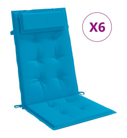 Coussins de chaise à dossier haut lot de 6 bleu clair