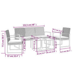 Ensemble à manger de jardin avec coussins 5 pcs marron rotin PP