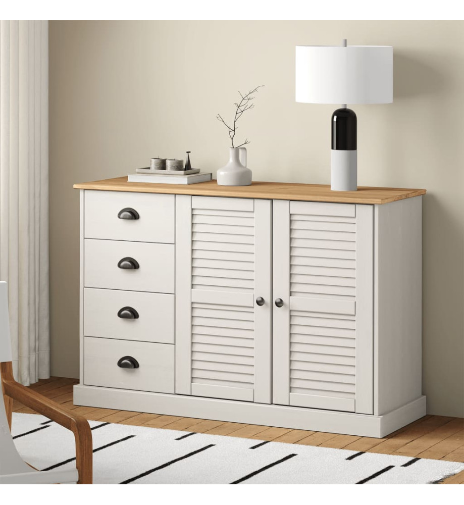 Buffet avec tiroirs VIGO 113x40x75 cm blanc bois massif de pin