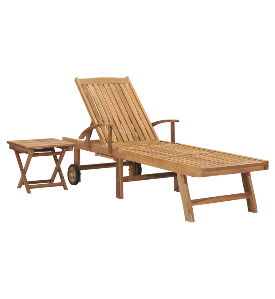 Chaise longue avec table Bois de teck solide Chaise longue avec table Bois de teck solide