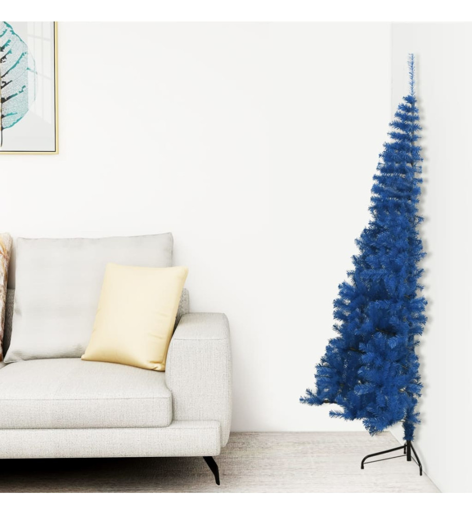 Demi sapin de Noël artificiel avec support Bleu 210 cm PVC