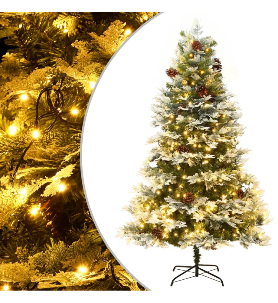 Sapin de Noël avec LED et pommes de pin Vert 195 cm PVC et PE