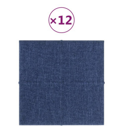 Panneaux muraux 12 pcs Bleu 30x30 cm Tissu 1,08 m²