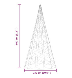 Sapin de Noël sur mât de drapeau 3000 LED Bleues 800 cm