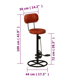 Tabourets de bar lot de 2 noir/marron cuir de chèvre véritable