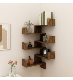 Étagères d'angle murales 2 pcs Chêne fumé 40x40x50 cm Bois