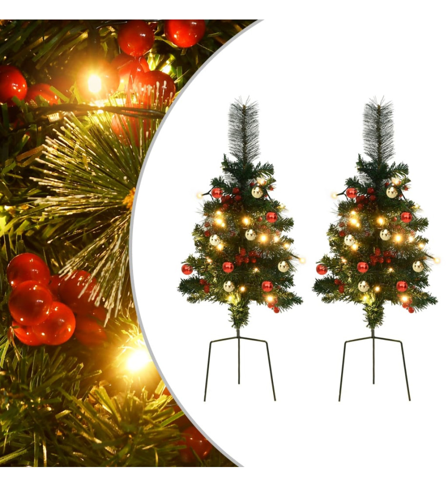 Arbres de Noël artificiels d'allée avec LED 2 pcs 76 cm PVC