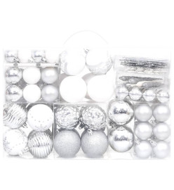 Ensemble de boules de Noël 108 pcs Argenté et blanc