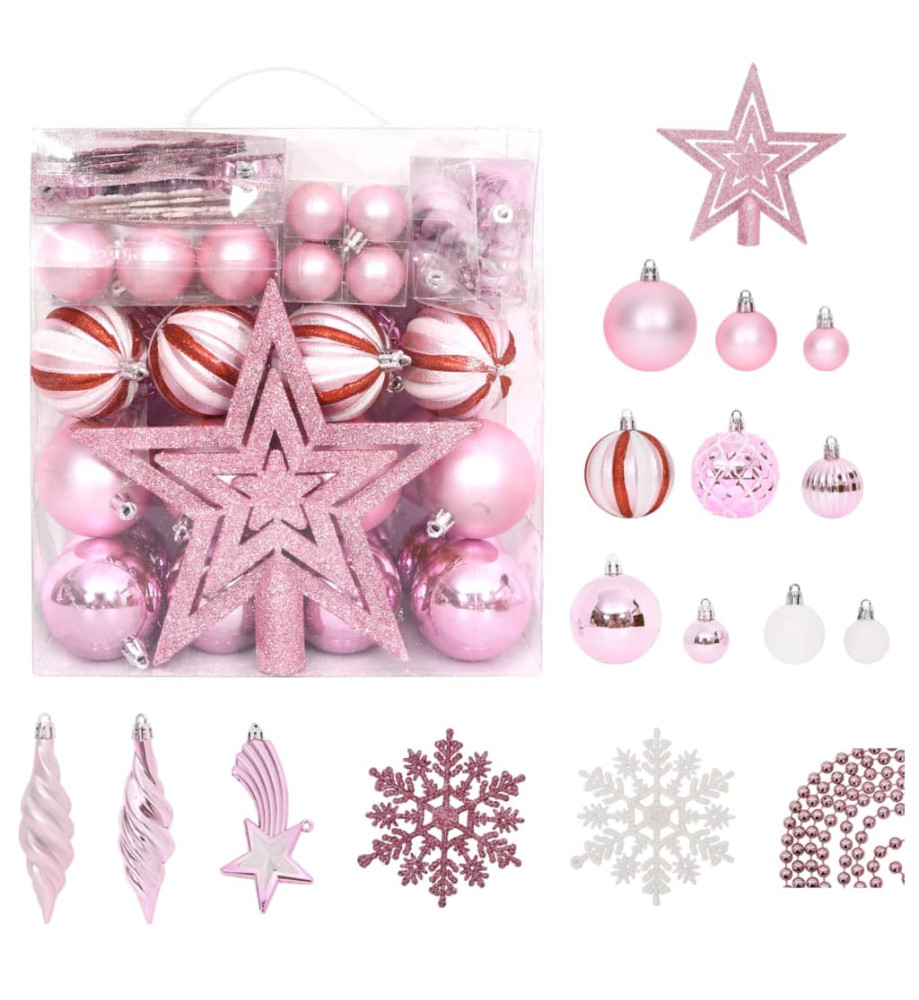 Ensemble de boules de Noël 65 pcs Rose / Rouge / Blanc