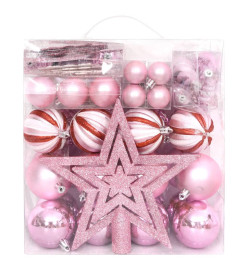 Ensemble de boules de Noël 65 pcs Rose / Rouge / Blanc