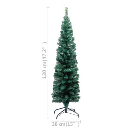 Sapin de Noël artificiel mince avec support vert 120 cm PVC