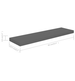 Étagère murale flottante Gris brillant 90x23,5x3,8 cm MDF