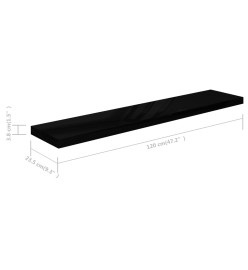 Étagère murale flottante 4 pcs Noir brillant 120x23,5x3,8cm MDF