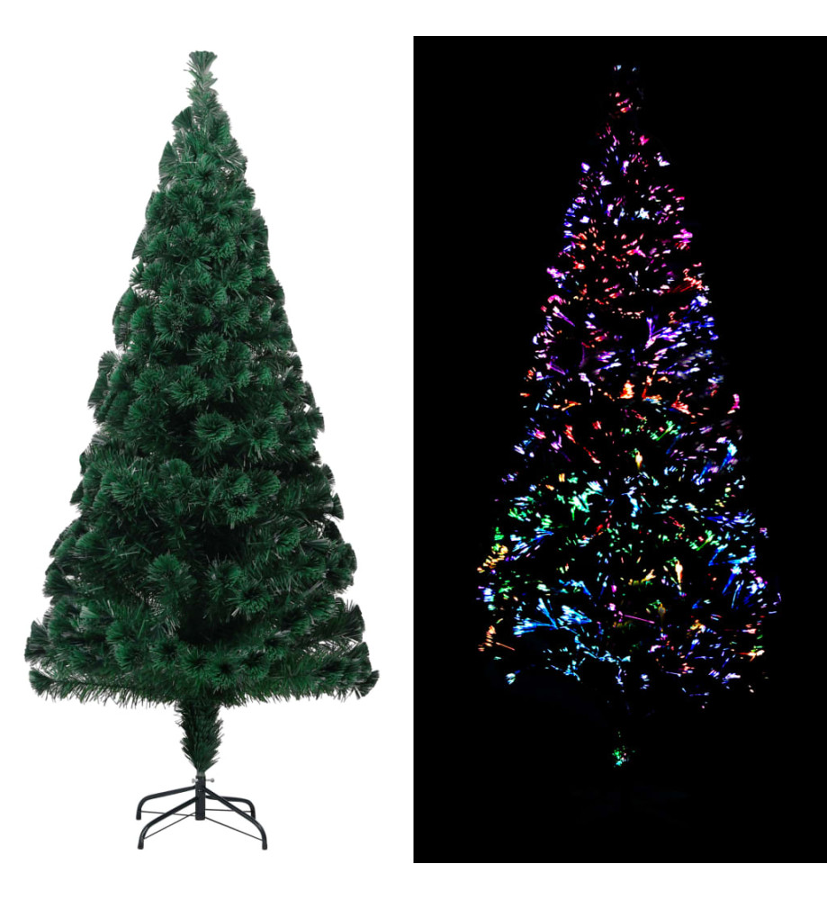 Sapin de Noël artificiel avec support vert 210 cm fibre optique