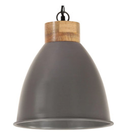 Lampe suspendue industrielle Gris Fer et bois solide 35 cm E27