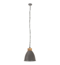 Lampe suspendue industrielle Gris Fer et bois solide 35 cm E27