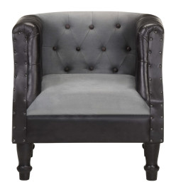 Fauteuil Noir Cuir véritable et bois de manguier massif