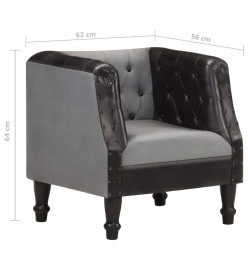 Fauteuil Noir Cuir véritable et bois de manguier massif