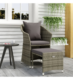 Salon de jardin 2 pcs avec coussins Gris Résine tressée