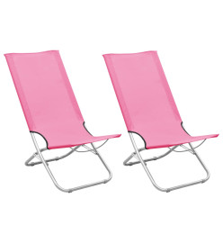 Chaises de plage pliables 2 pcs Rose Tissu