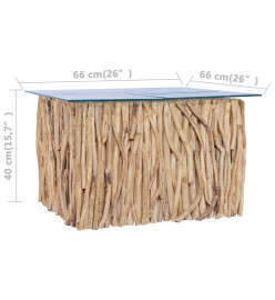 Table basse avec dessus en verre 66x66x40cm Bois de teck massif