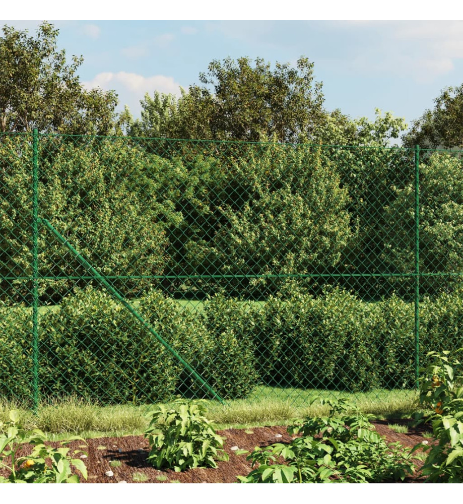 Clôture à mailles losangées avec piquet d'ancrage vert 2,2x10 m