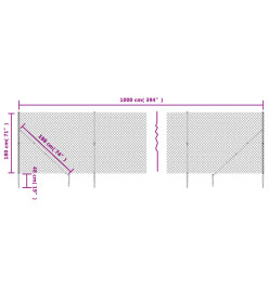 Clôture à mailles losangées avec piquet d'ancrage vert 1,8x10 m