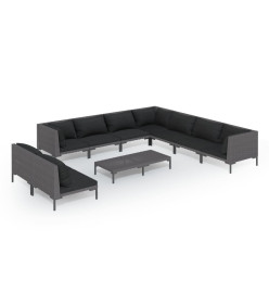 Salon de jardin 10 pcs avec coussins Résine tressée Gris foncé