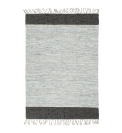 Tapis Chindi tissé à la main Cuir 160x230 cm Gris clair et noir