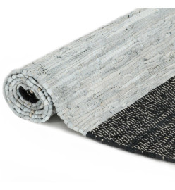 Tapis Chindi tissé à la main Cuir 160x230 cm Gris clair et noir