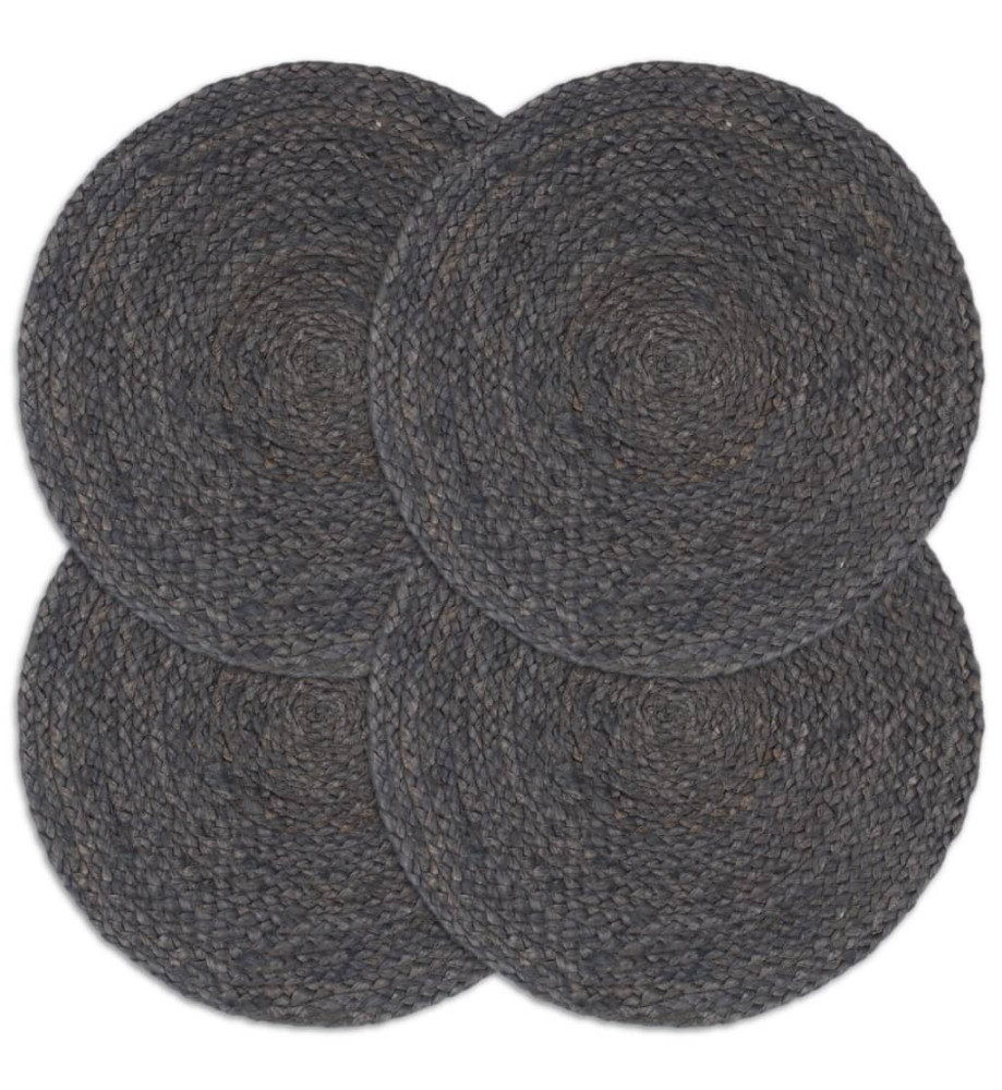 Napperons 4 pcs Gris foncé Plain 38 cm Rond Jute