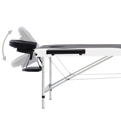 Table de massage pliable 3 zones Aluminium Noir et blanc