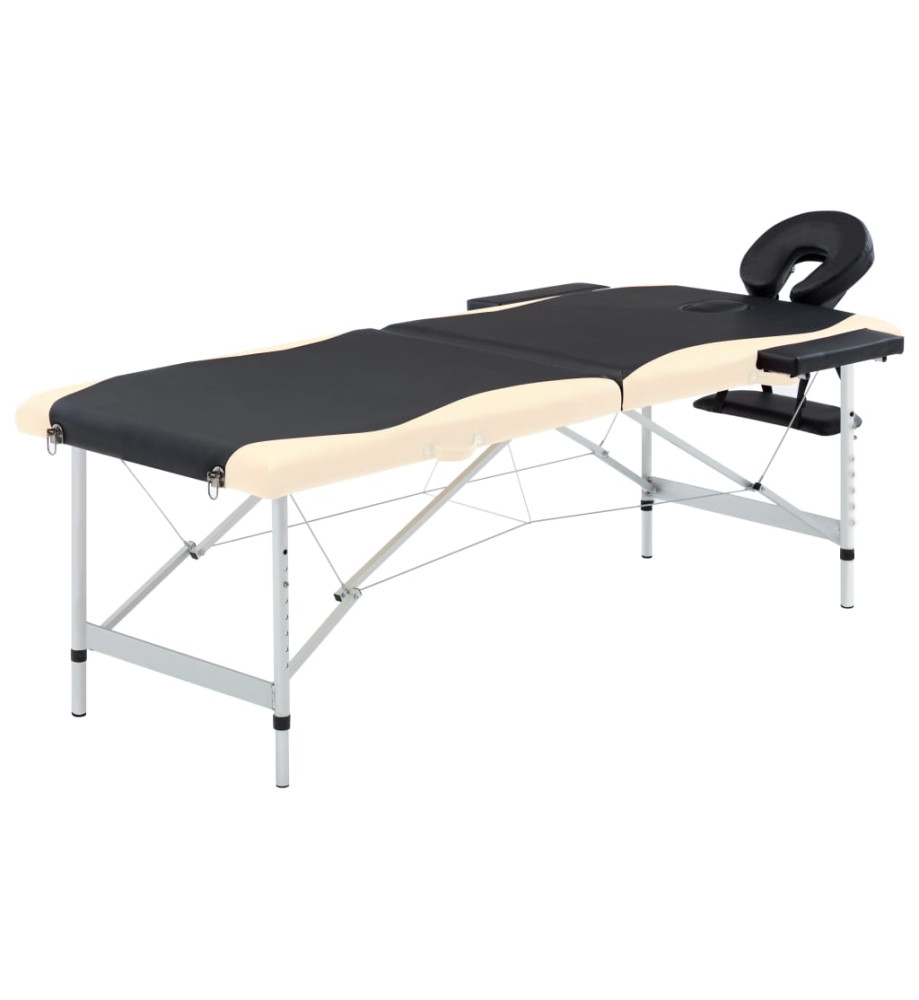 Table de massage pliable 2 zones Aluminium Noir et beige