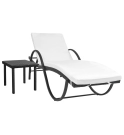 Chaise longue avec coussin et table Résine tressée Noir