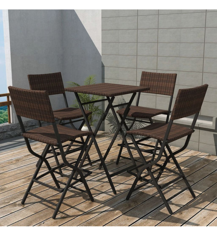 Mobilier à dîner pliable 5 pcs Acier Résine tressée Marron