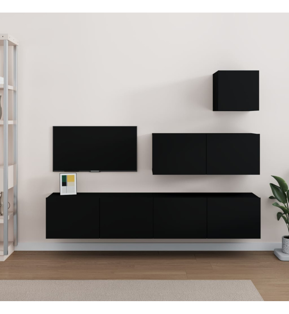 Ensemble de meubles TV 4 pcs Noir Bois d'ingénierie