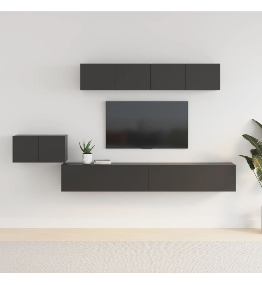 Ensemble de meubles TV 5 pcs Noir Bois d'ingénierie