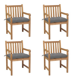 Chaises de jardin 4 pcs avec coussins gris Bois de teck solide
