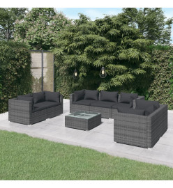 Salon de jardin 8 pcs avec coussins Résine tressée Gris