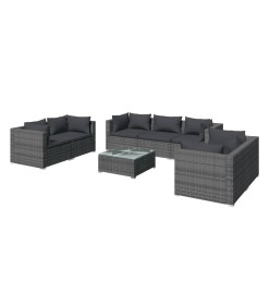 Salon de jardin 8 pcs avec coussins Résine tressée Gris