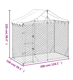 Chenil d'extérieur pour chiens avec toit argenté 3x1,5x2,5 m