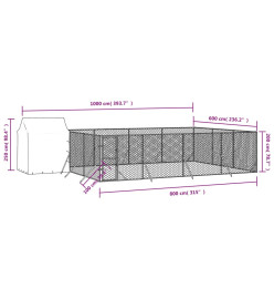 Chenil d'extérieur pour chiens avec toit argenté 6x6x2,5 m